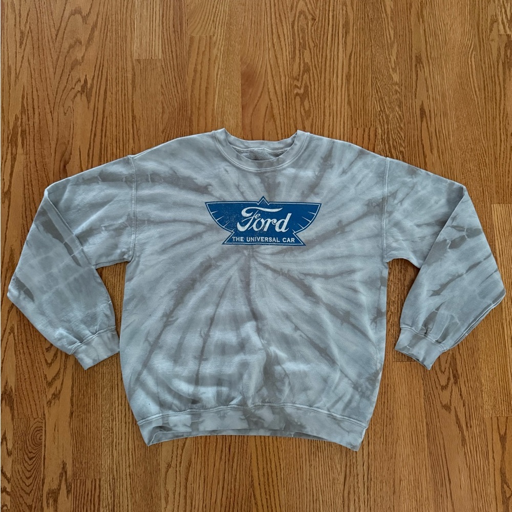 Ford Blue Logo Gray Tie-Dye Crewneck Sweater